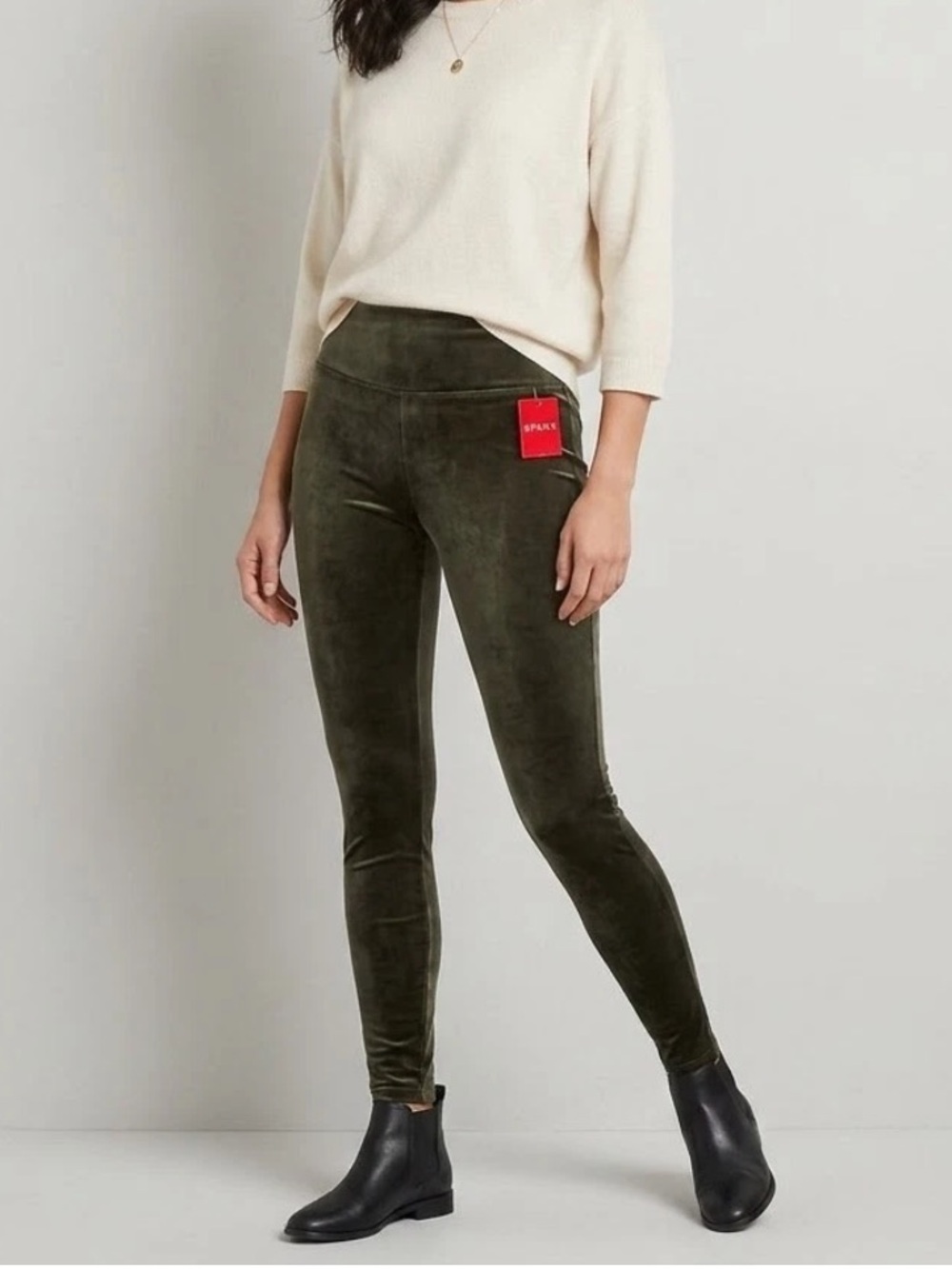 SPANX Women’s NWT Olive Green Velvet High-Rise Leggings